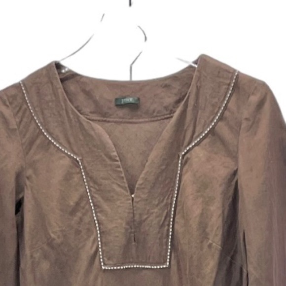 J.Crew V Neck Pull over Tunic Dress Chocolate Brown M boho contrast top stitch - Picture 2 of 10